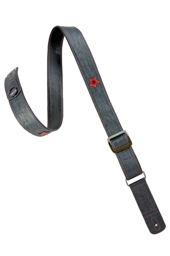 Black red leather guitar strap