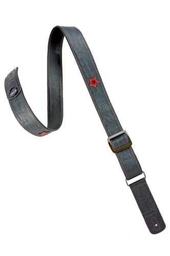 Black red leather guitar strap